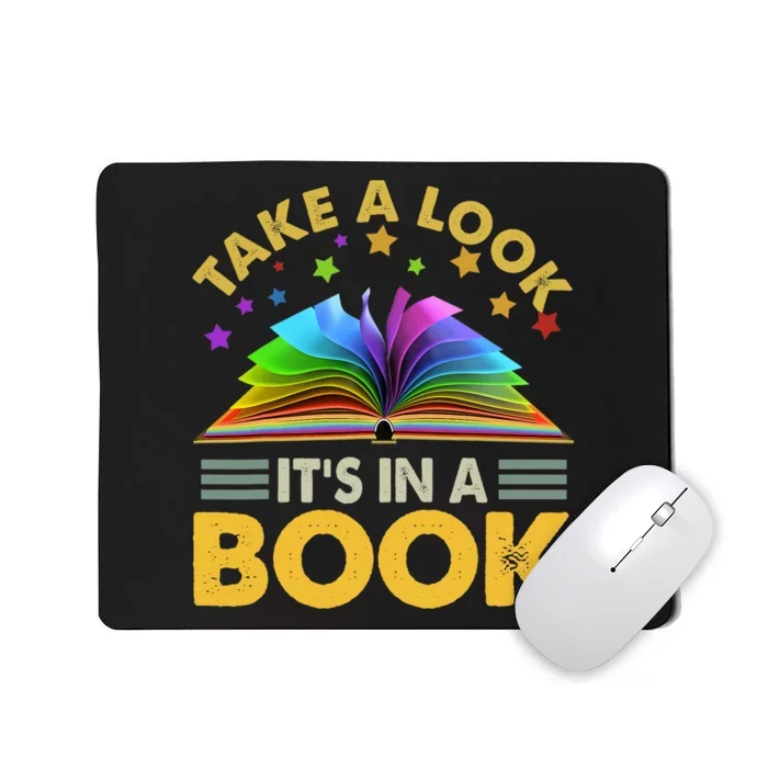 Take A Look Its In A Book Reading Retro Rainbow Vintage Mousepad