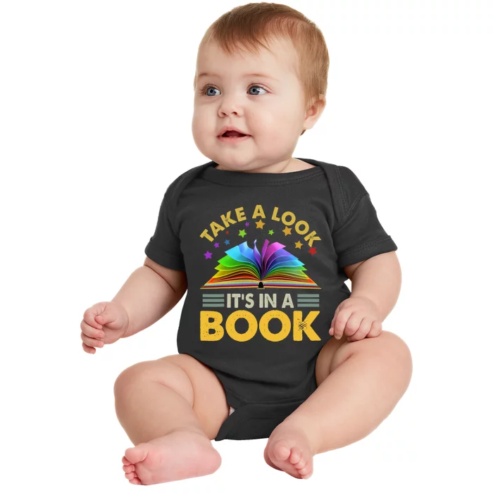 Take A Look Its In A Book Reading Retro Rainbow Vintage Baby Bodysuit