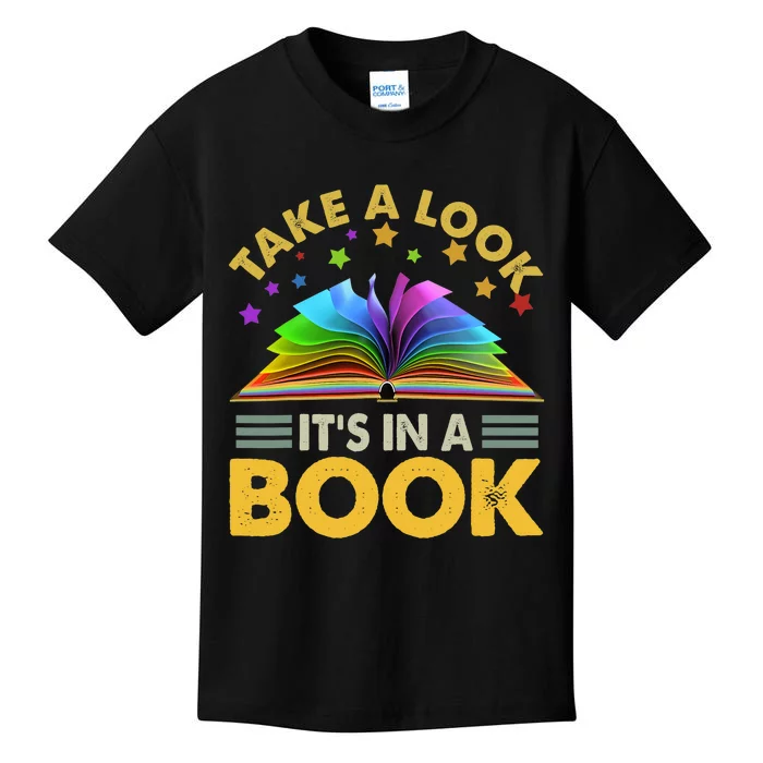 Take A Look Its In A Book Reading Retro Rainbow Vintage Kids T-Shirt