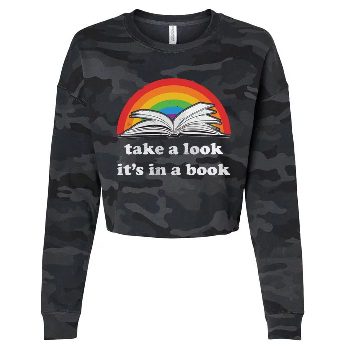 Take A Look It's In A Book Reading Vintage Retro Rainbow Cropped Pullover Crew