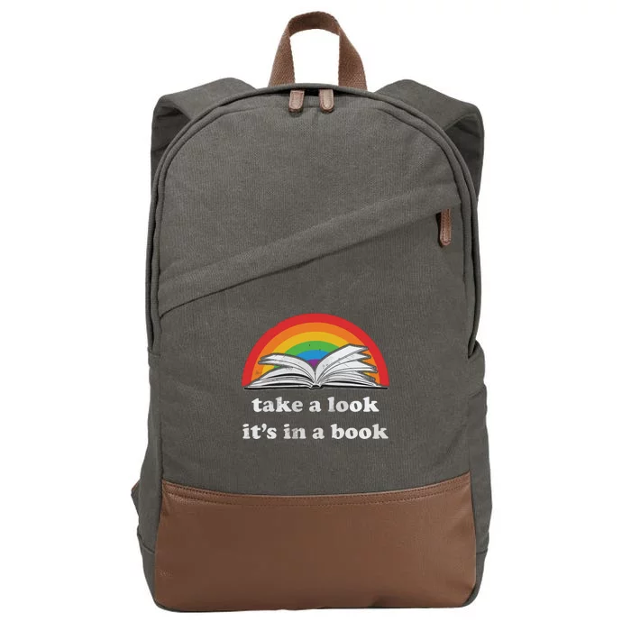 Take A Look It's In A Book Reading Vintage Retro Rainbow Cotton Canvas Backpack