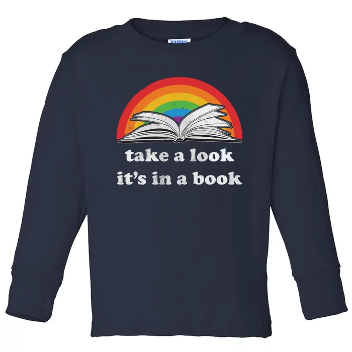 Take A Look It's In A Book Reading Vintage Retro Rainbow Toddler Long Sleeve Shirt