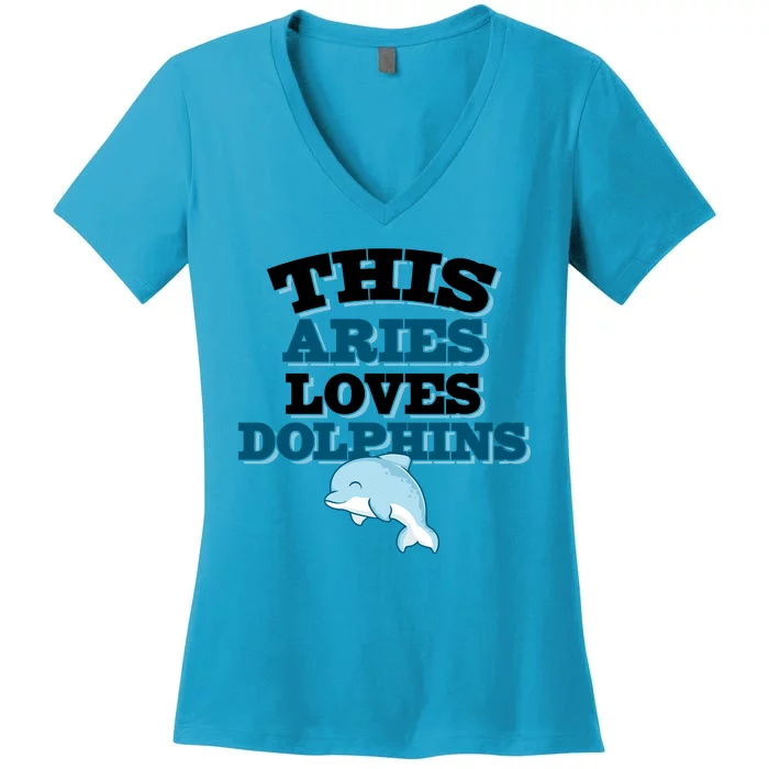 This Aries Loves Dolphins Women's V-Neck T-Shirt