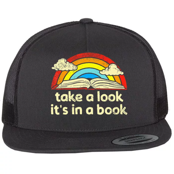 Take A Look ItS In A Book Reading Vintage Retro Rainbow Flat Bill Trucker Hat