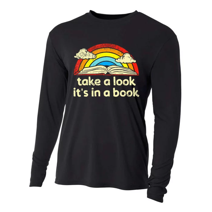 Take A Look ItS In A Book Reading Vintage Retro Rainbow Cooling Performance Long Sleeve Crew