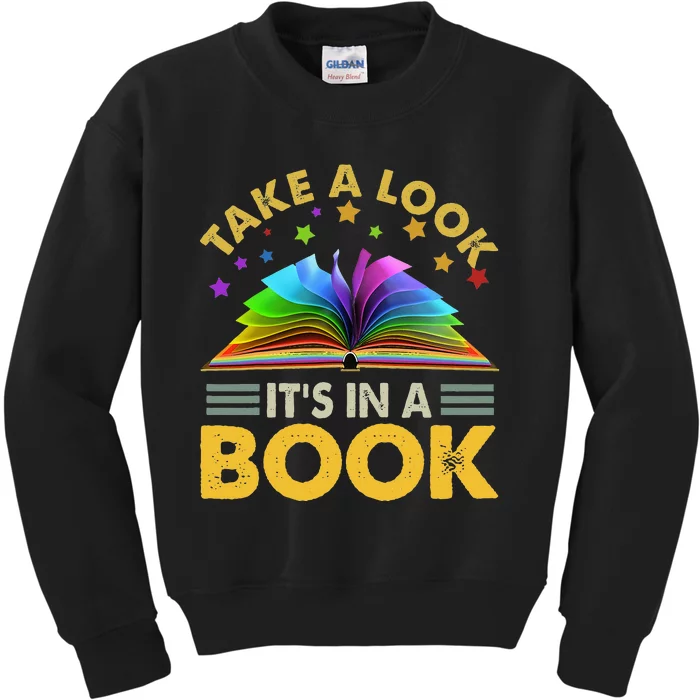 Take A Look It's In A Book Reading Retro Rainbow Vintage Kids Sweatshirt