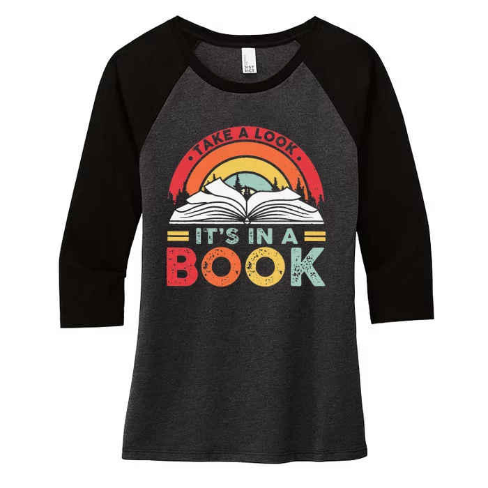 Take A Look It's In A Book Reading Vintage Retro Rainbow Women's Tri-Blend 3/4-Sleeve Raglan Shirt