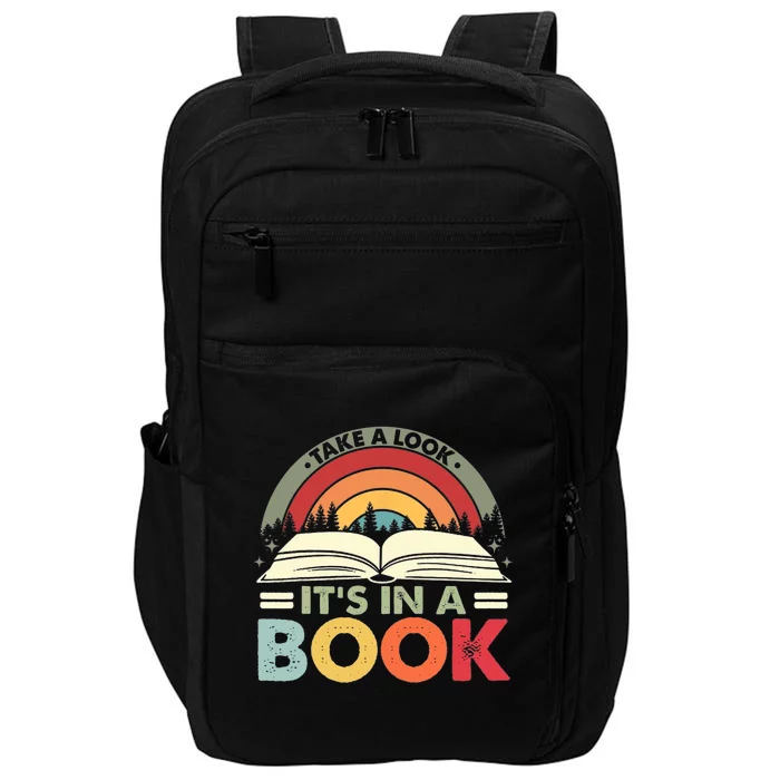 Take A Look Its In A Book Reading Vintage Retro Rainbow Impact Tech Backpack