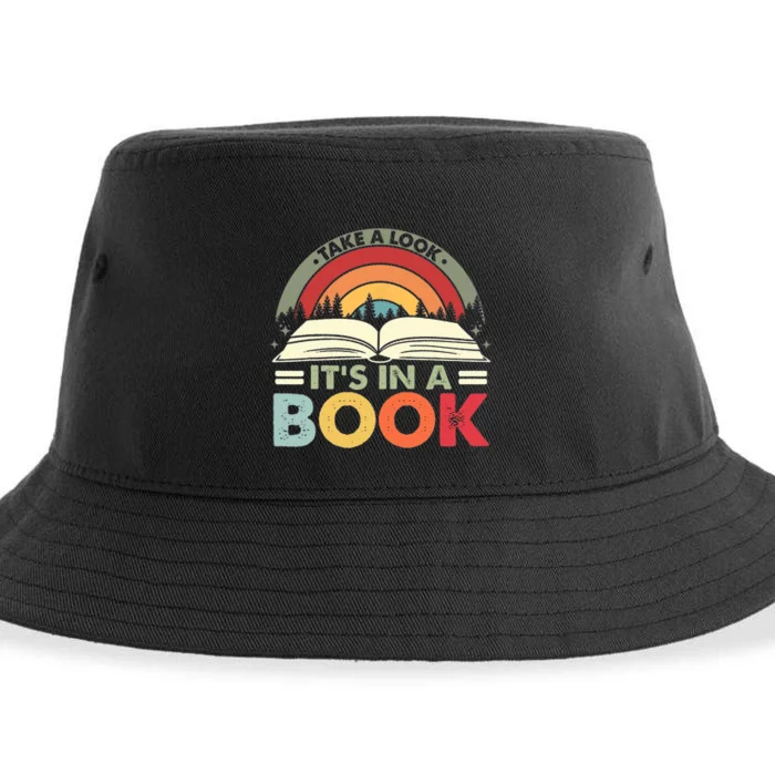 Take A Look Its In A Book Reading Vintage Retro Rainbow Sustainable Bucket Hat