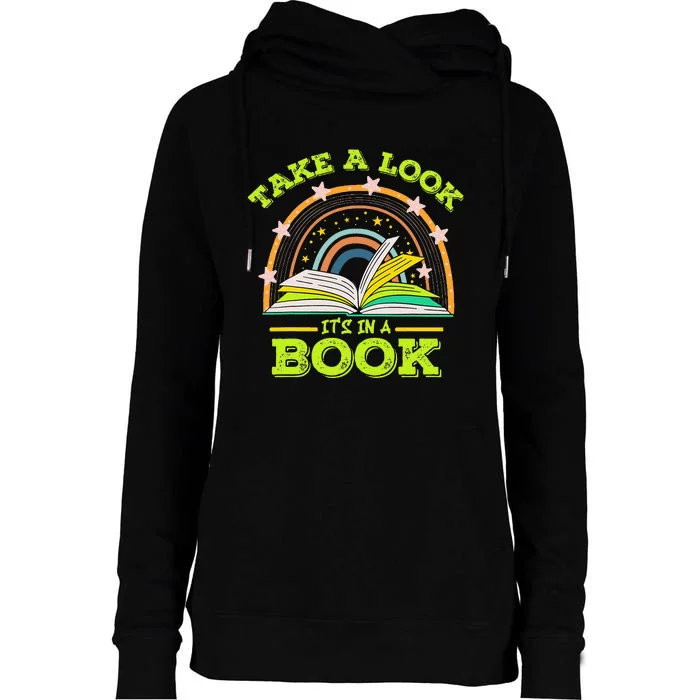 Take A Look Its In A Book Reading Vintage Retro Rainbow Book Womens Funnel Neck Pullover Hood