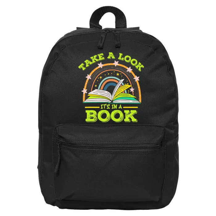 Take A Look Its In A Book Reading Vintage Retro Rainbow Book 16 in Basic Backpack