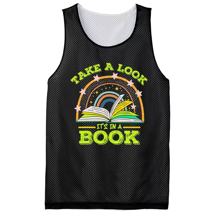 Take A Look Its In A Book Reading Vintage Retro Rainbow Book Mesh Reversible Basketball Jersey Tank