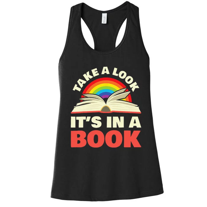 Take A Look It's In A Book Reading Retro Rainbow Books Lover Women's Racerback Tank