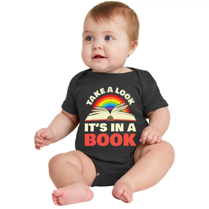 Take A Look It's In A Book Reading Retro Rainbow Books Lover Baby Bodysuit