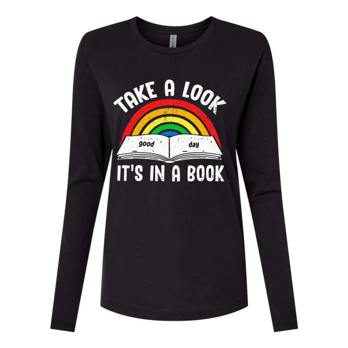 Take A Look It's In A Book Reading Vintage Retro Rainbow Womens Cotton Relaxed Long Sleeve T-Shirt