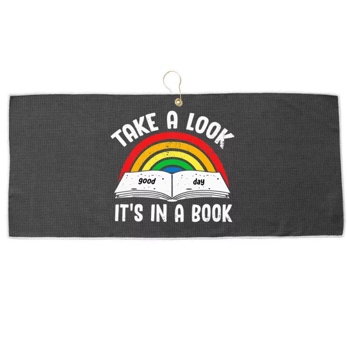 Take A Look It's In A Book Reading Vintage Retro Rainbow Large Microfiber Waffle Golf Towel