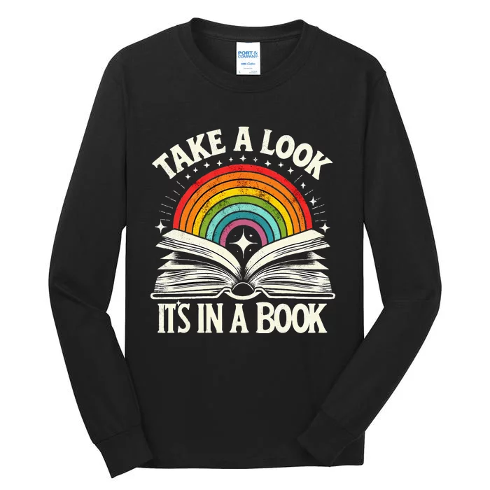 Take A Look A Book Vintage Reading Librarian Rainbow Tall Long Sleeve T-Shirt