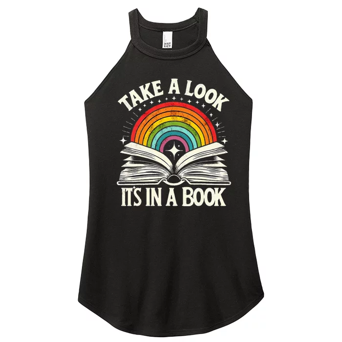 Take A Look A Book Vintage Reading Librarian Rainbow Women’s Perfect Tri Rocker Tank