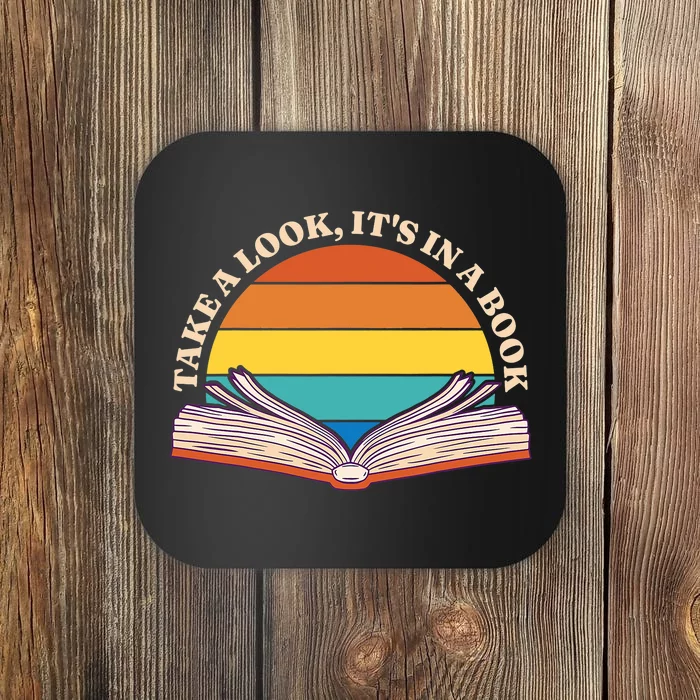 Take A Look Its In A Book Vintage Reading Bookworm Librarian Coaster