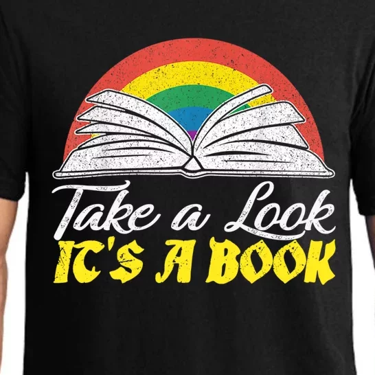 Take A Look Its In A Book Retro Rainbow Bookworms Reading Meaningful Gift Pajama Set