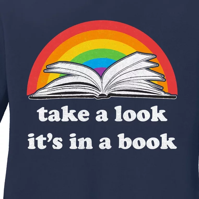 Take A Look Its In A Book Retro Inspired Reading Rainbow Ladies Long Sleeve Shirt