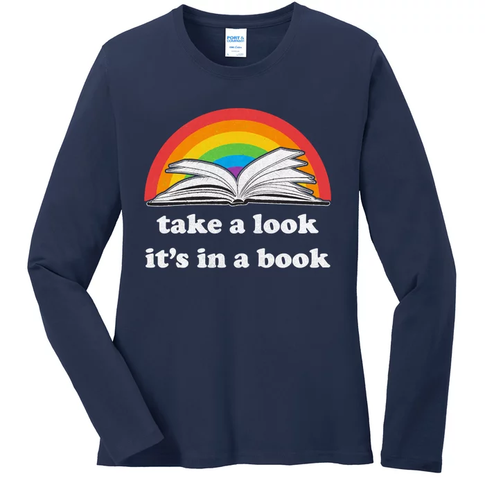 Take A Look Its In A Book Retro Inspired Reading Rainbow Ladies Long Sleeve Shirt