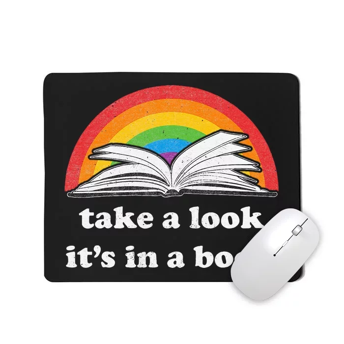 Take A Look ItS In A Book Reading Vintage Retro Rainbow Mousepad