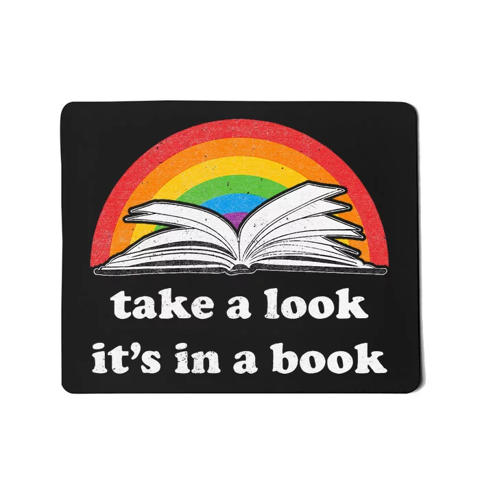 Take A Look ItS In A Book Reading Vintage Retro Rainbow Mousepad