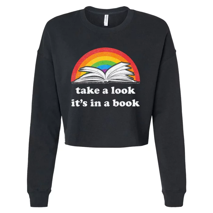 Take A Look ItS In A Book Reading Vintage Retro Rainbow Cropped Pullover Crew