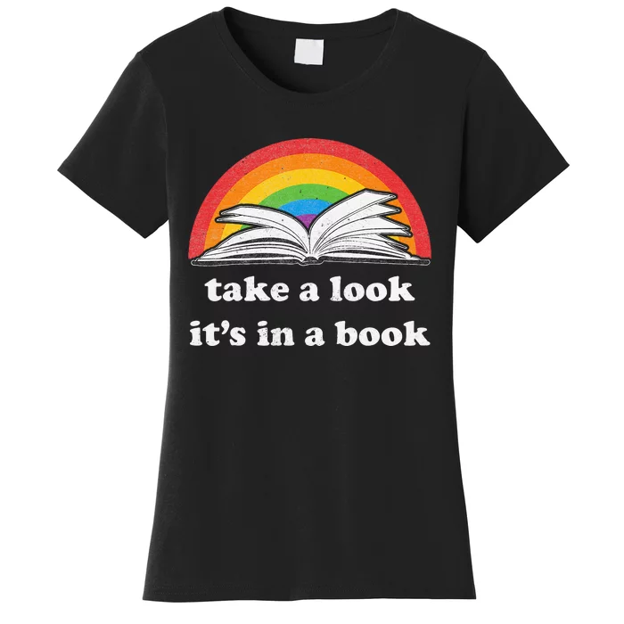 Take A Look ItS In A Book Reading Vintage Retro Rainbow Women's T-Shirt