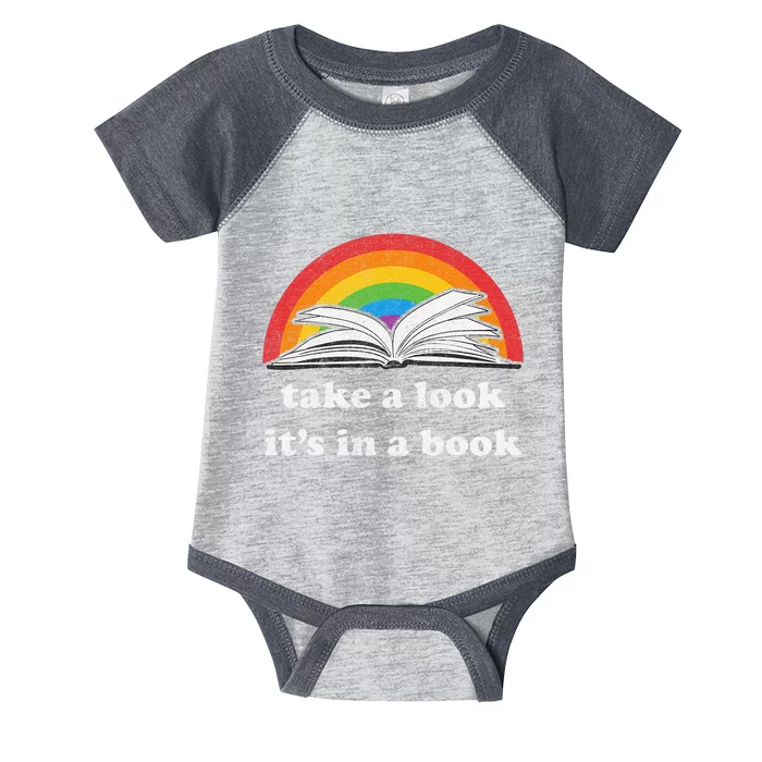 Take A Look ItS In A Book Reading Vintage Retro Rainbow Infant Baby Jersey Bodysuit