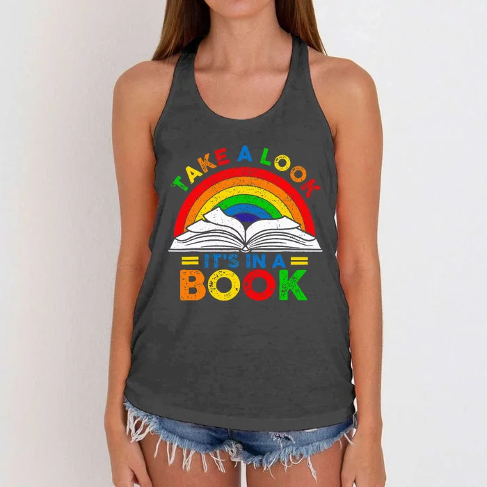 Take A Look ItS In A Book Reading Bookworm Women's Knotted Racerback Tank