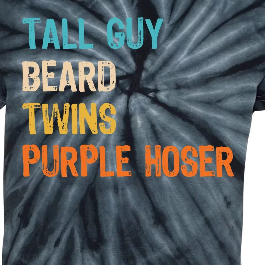 Tall Guy Beard Twins Purple Hoser Kids Tie-Dye T-Shirt