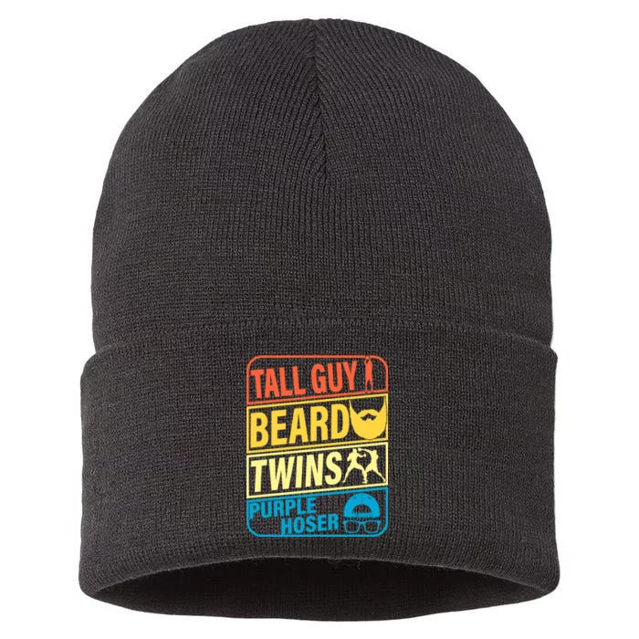 Tall Guy Beard Twins Purple Hoser Funny Sustainable Knit Beanie