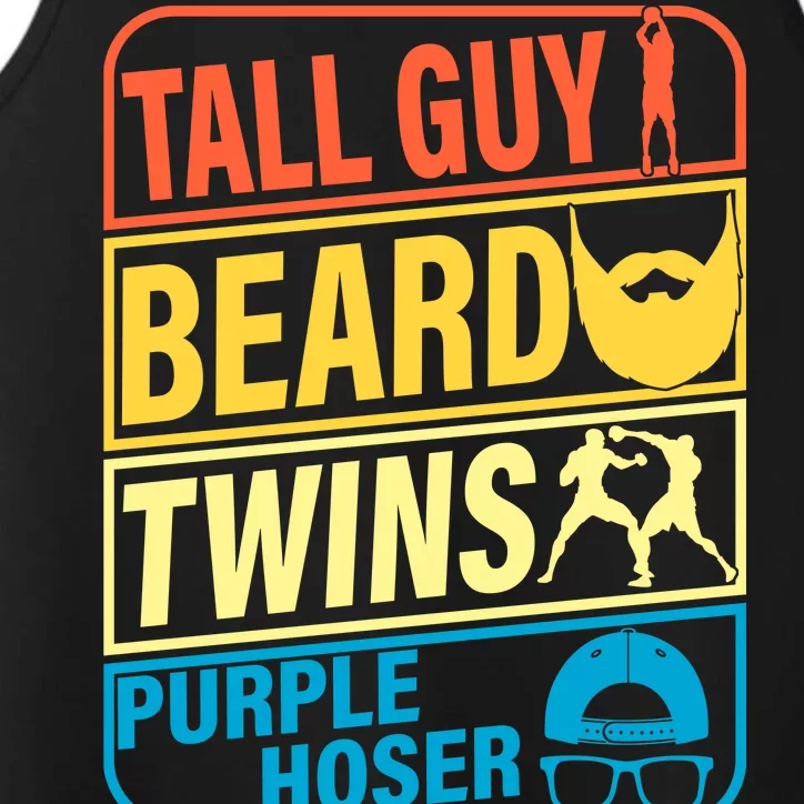 Tall Guy Beard Twins Purple Hoser Funny Performance Tank