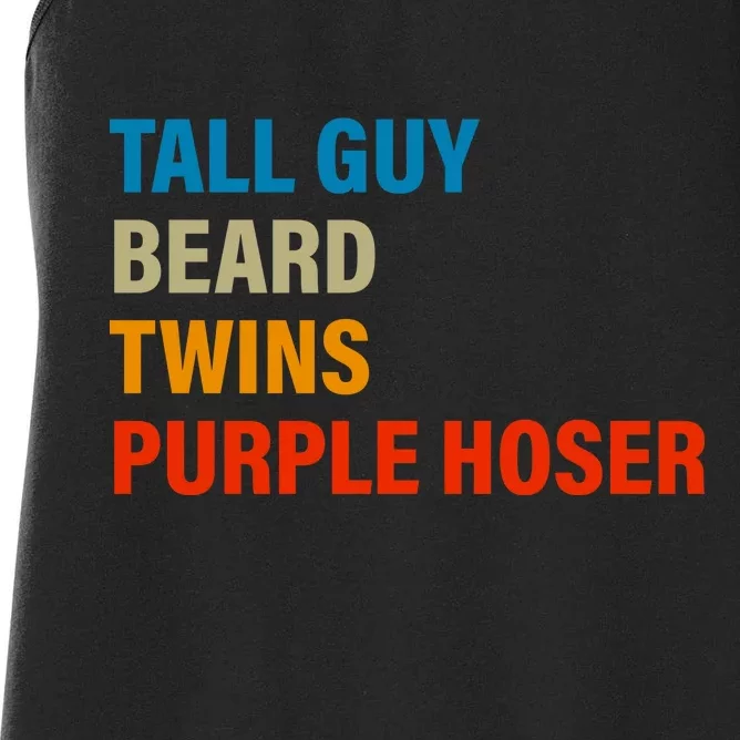 Tall Guy Beard Twins Purple Hoser Funny Meme Women's Racerback Tank