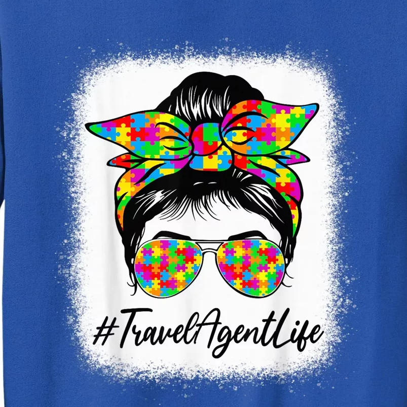 Travel Agent Messy Bun Supporting Autism Awareness Month Tall Sweatshirt