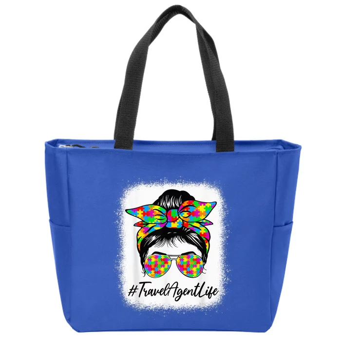 Travel Agent Messy Bun Supporting Autism Awareness Month Zip Tote Bag