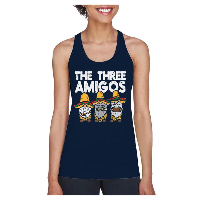 Three Amigos Mexican Gnomes Cute Cinco De Mayo Fiesta Garden Women's Racerback Tank