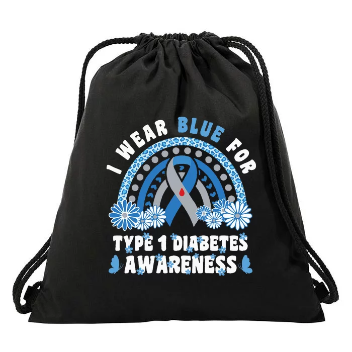 T1D Awareness Month Rainbow I Wear Blue For Type 1 Diabetes Drawstring Bag