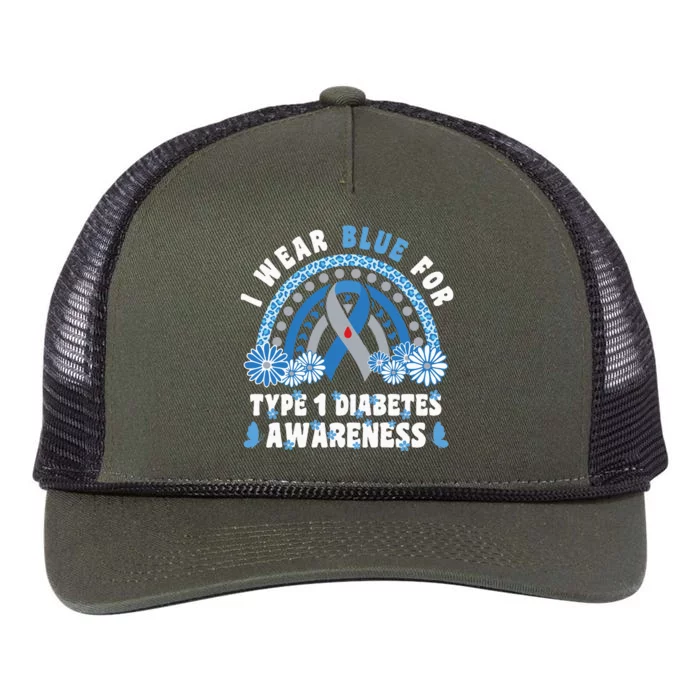 T1D Awareness Month Rainbow I Wear Blue For Type 1 Diabetes Retro Rope Trucker Hat Cap