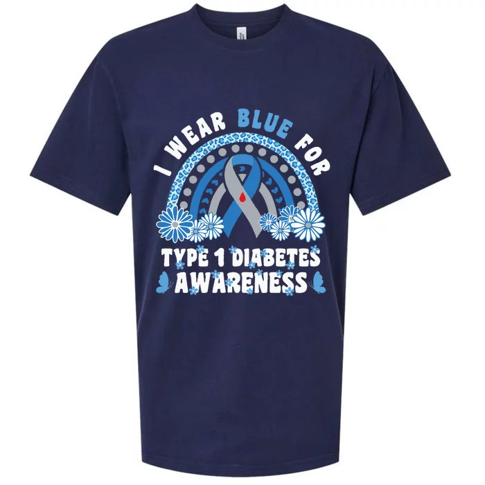 T1D Awareness Month Rainbow I Wear Blue For Type 1 Diabetes Sueded Cloud Jersey T-Shirt