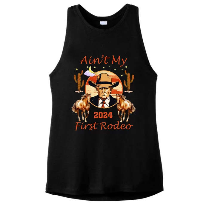 Trump AinT My First Rodeo Cowboy American Bull Riding Ladies Tri-Blend Wicking Tank