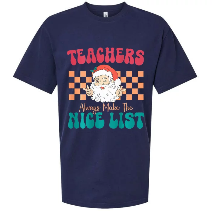 Teachers Always Make The Nice List Christmas Teacher Sueded Cloud Jersey T-Shirt