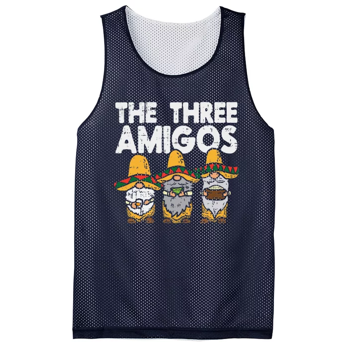 Three Amigos Mexican Gnomes Cute Cinco De Mayo Fiesta Garden Mesh Reversible Basketball Jersey Tank