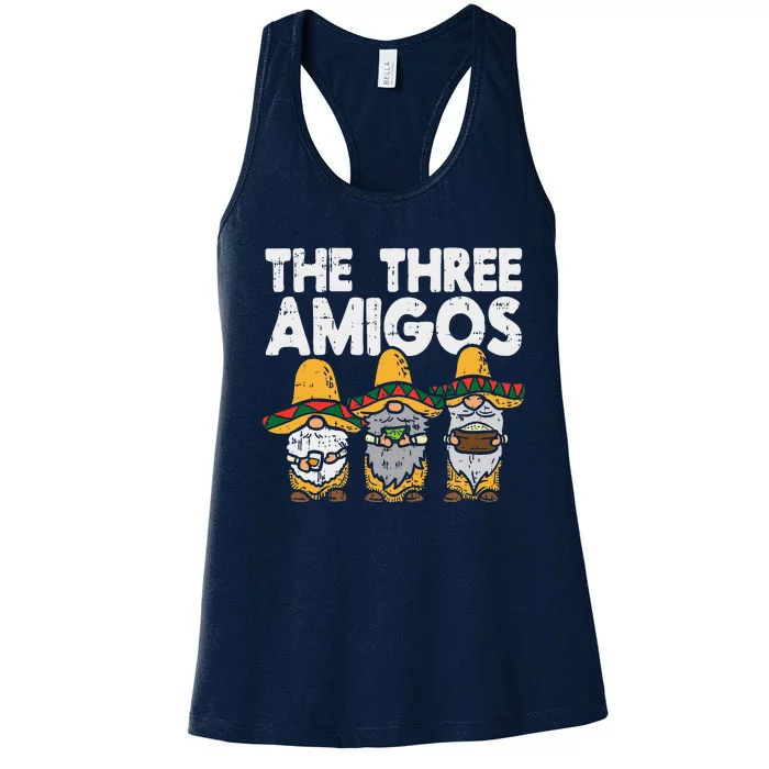 Three Amigos Mexican Gnomes Cute Cinco De Mayo Fiesta Garden Women's Racerback Tank