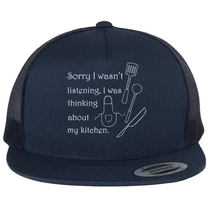 Thinking About My Kitchen Chef Cooking Baking Gift Flat Bill Trucker Hat