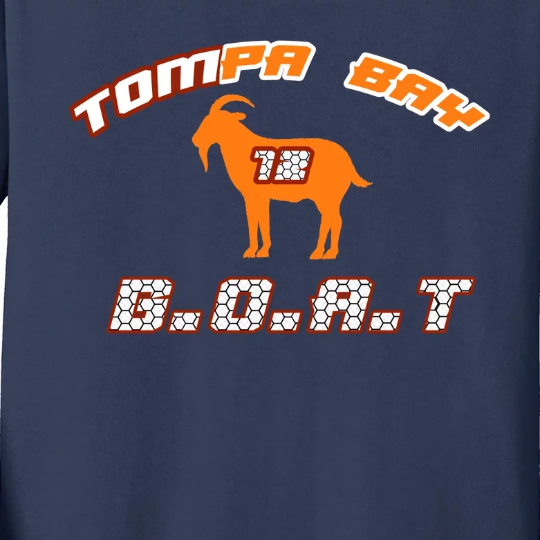 Tamp Bay Football GOAT Brady 18 Kids Long Sleeve Shirt