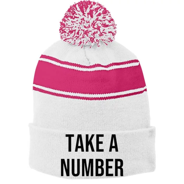 Take A Number Stripe Pom Pom Beanie