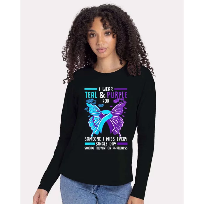 Teal And Purple Ribbon Suicide Prevention Awareness Womens Cotton Relaxed Long Sleeve T-Shirt